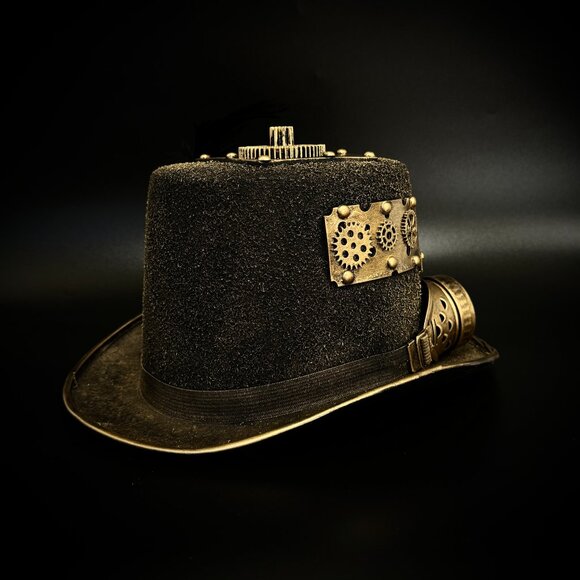 Steampunk Top Hat Metallic Scientist Time Traveler Halloween Costume Cosplay Hat - Picture 3 of 5